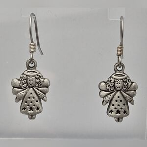 Chelsea Pewter Angel Earrings Made in Canada Silver Tone 1” New